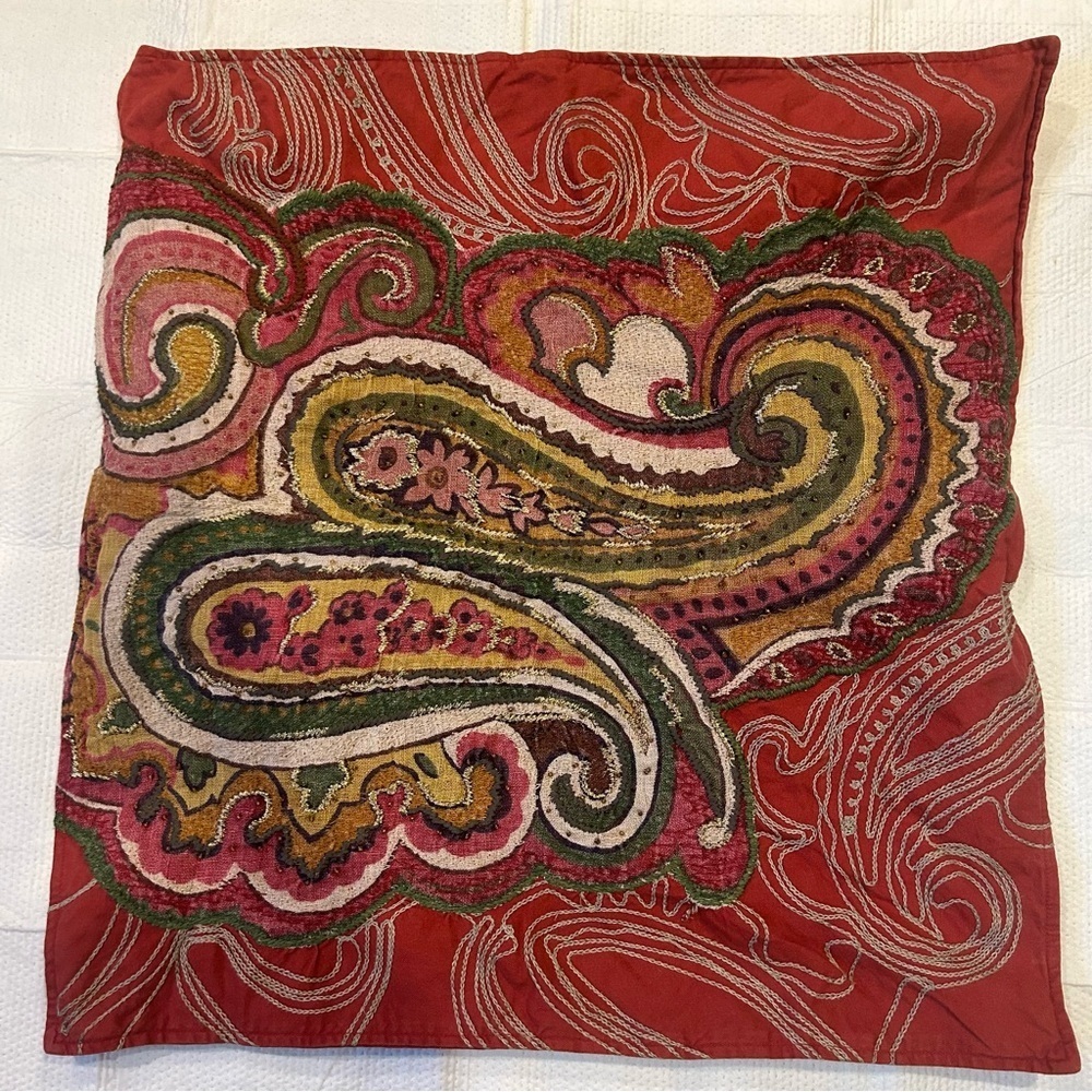Pottery Barn Embroidered Paisley Boho Pillow Cover Linen Cotton  Button Closure